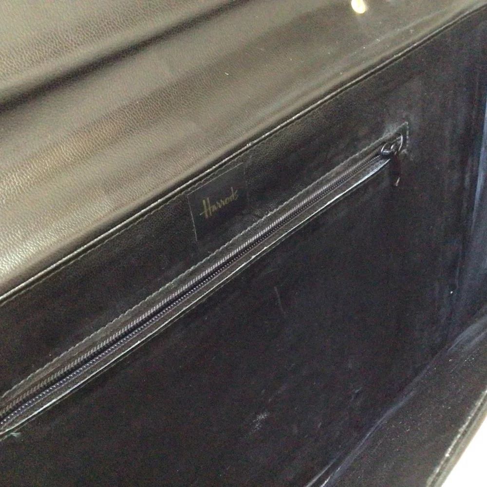 Harrods All Leather Attaché Briefcase Messenger Black